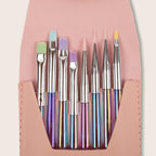 SALE Penselen Set in roze lederen etui